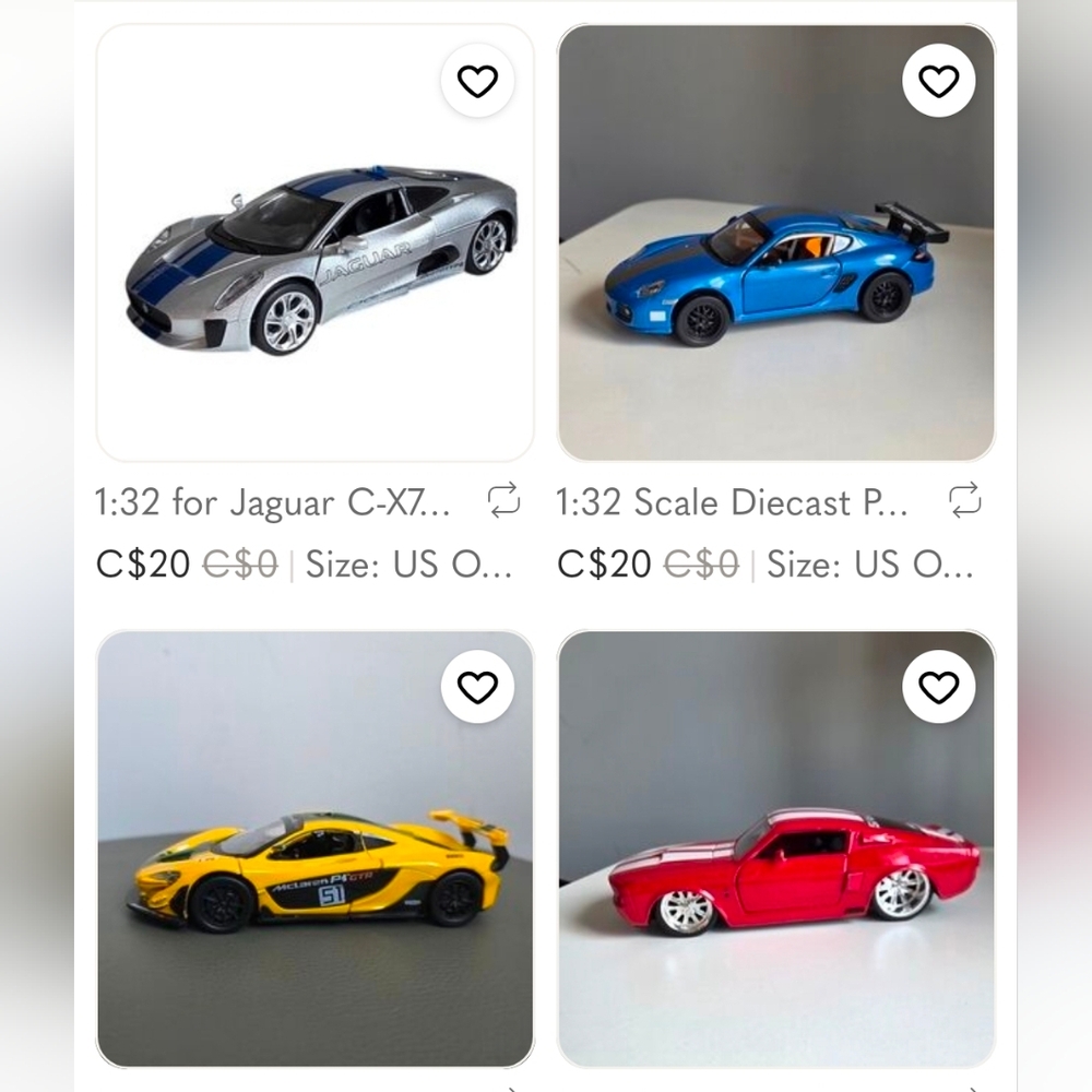 Diecasts Toy Vehicles Metal Car Set of 4 Cars.
